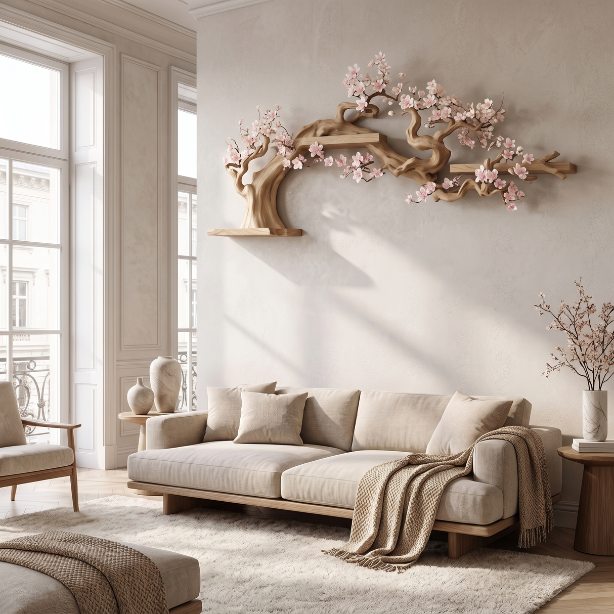 Sakuravelle Handcrafted Solid Wood Tree-Inspired Bookshelf
