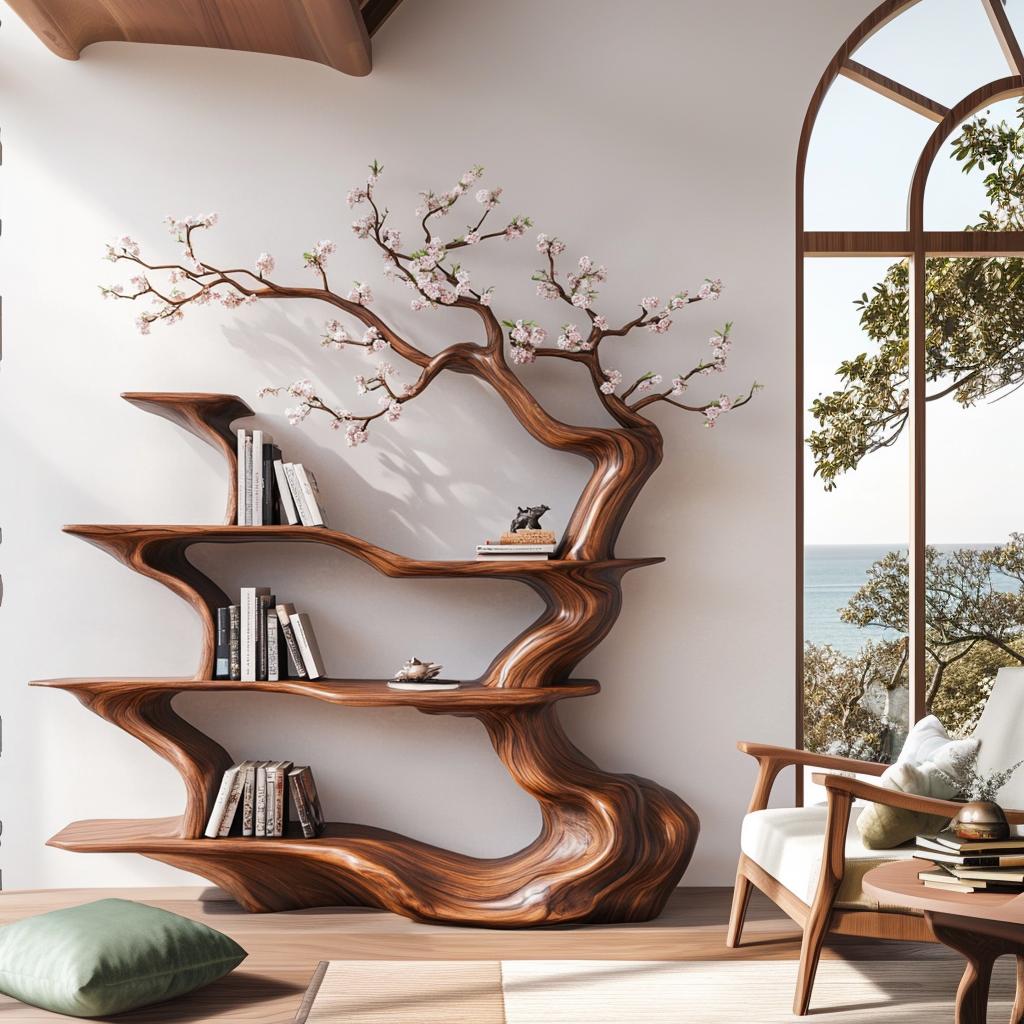 Sakuryn Flow Handcrafted Blossom Tree Wooden Bookshelf