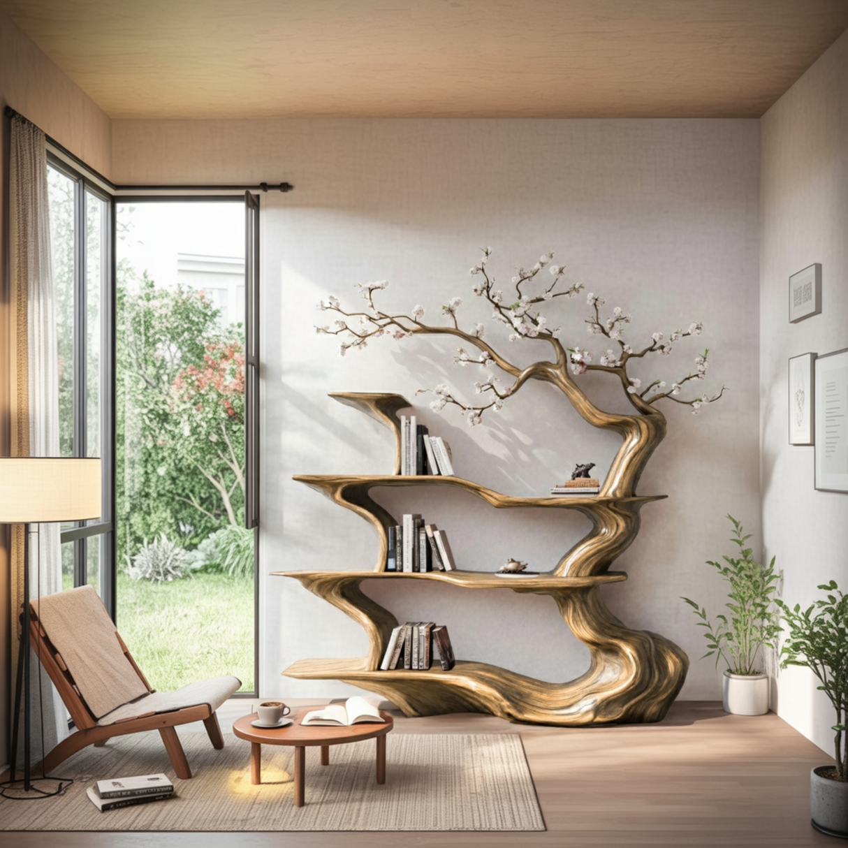 Sakuryn Flow Handcrafted Blossom Tree Wooden Bookshelf