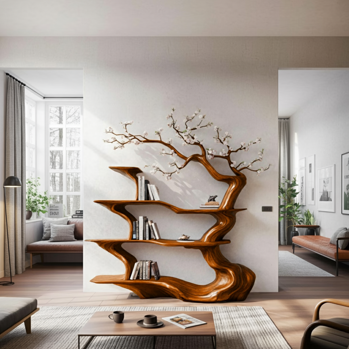 Sakuryn Flow Handcrafted Blossom Tree Wooden Bookshelf