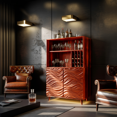 Seawave Carved Solid Wood Bar Cabinet