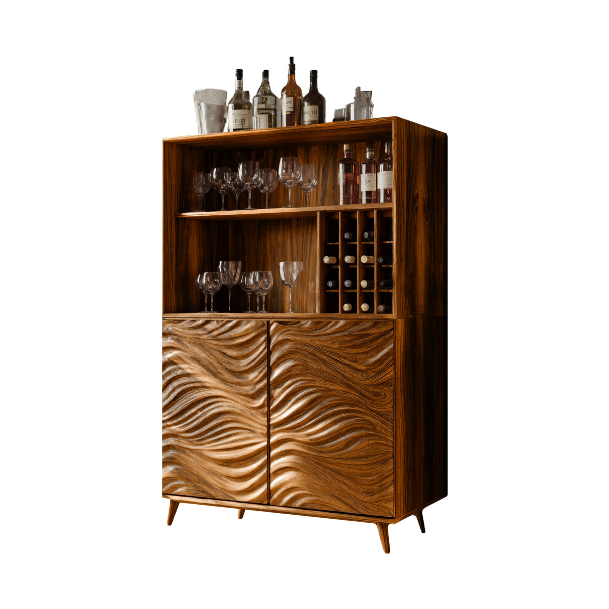 Seawave Carved Solid Wood Bar Cabinet