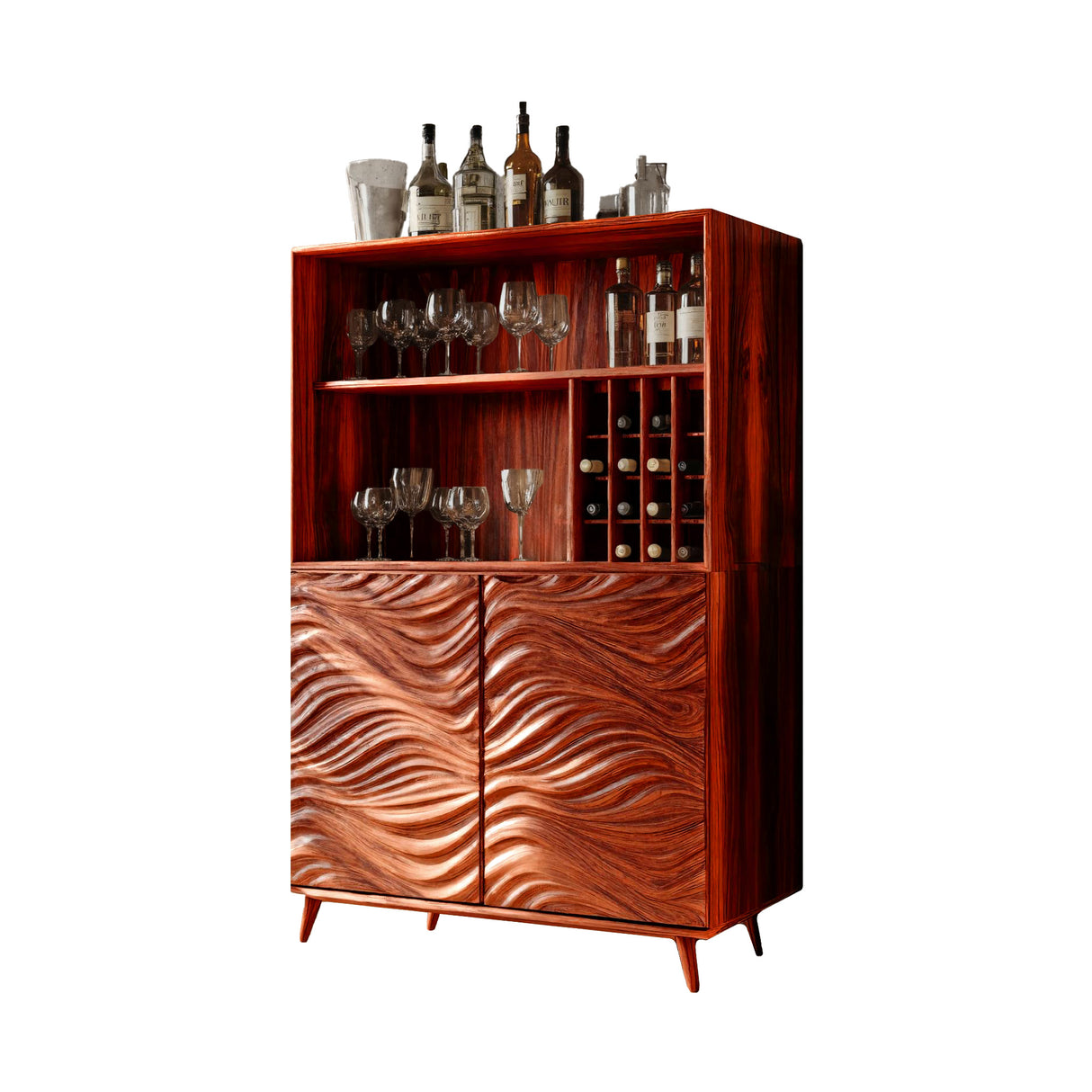 Seawave Carved Solid Wood Bar Cabinet