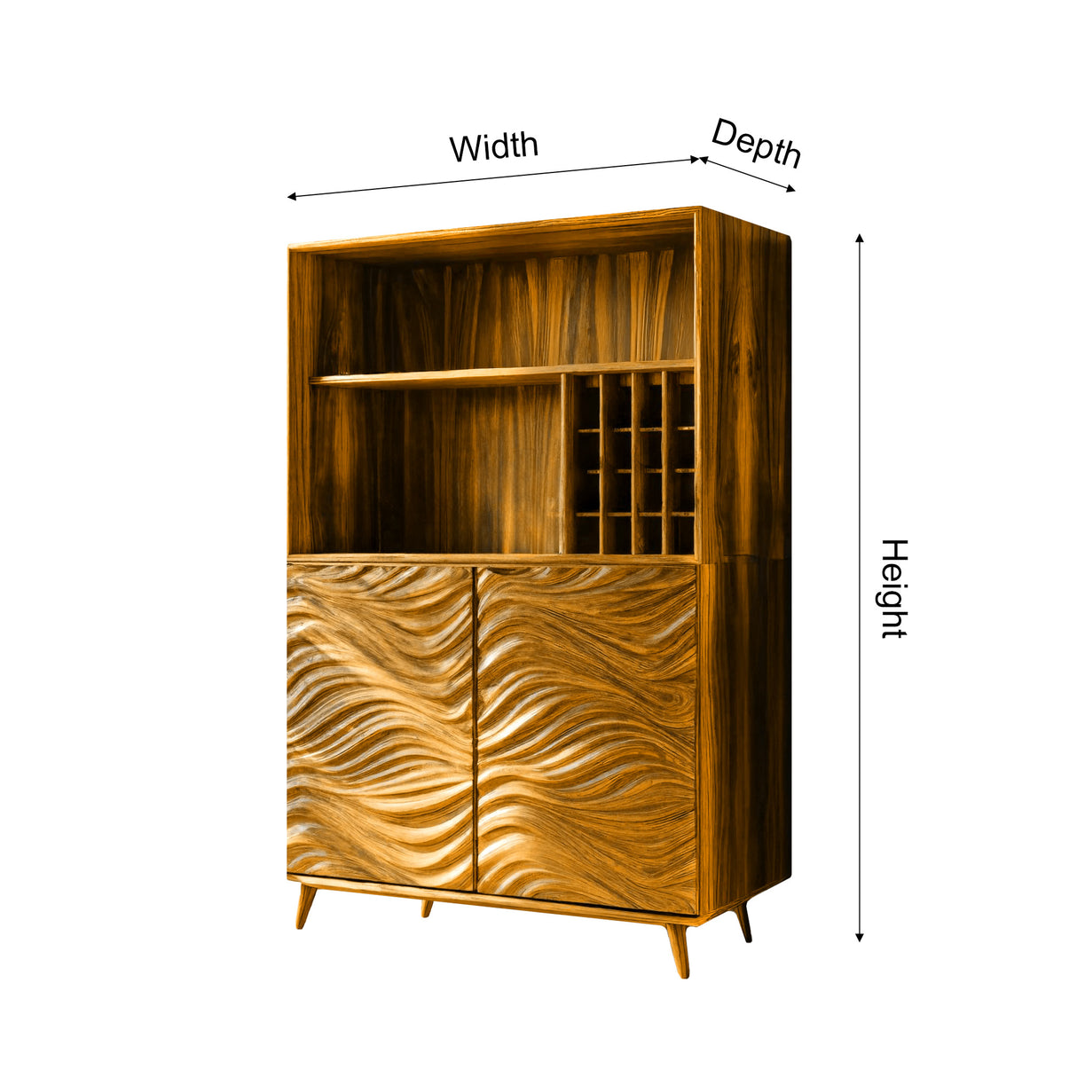 Seawave Carved Solid Wood Bar Cabinet