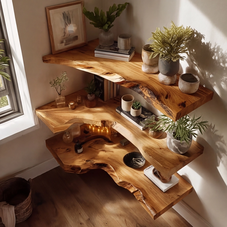 Selvara Live Edge Solid Wood Floating Shelf SPA302302 - Timberustic Floating Shelf