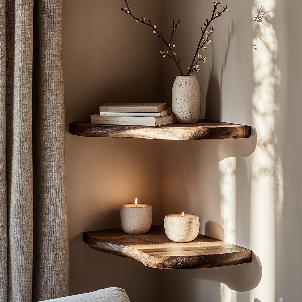 Selvaren Live Edge Solid Wood Corner Floating Shelf SPA606606 - Timberustic Floating Shelf