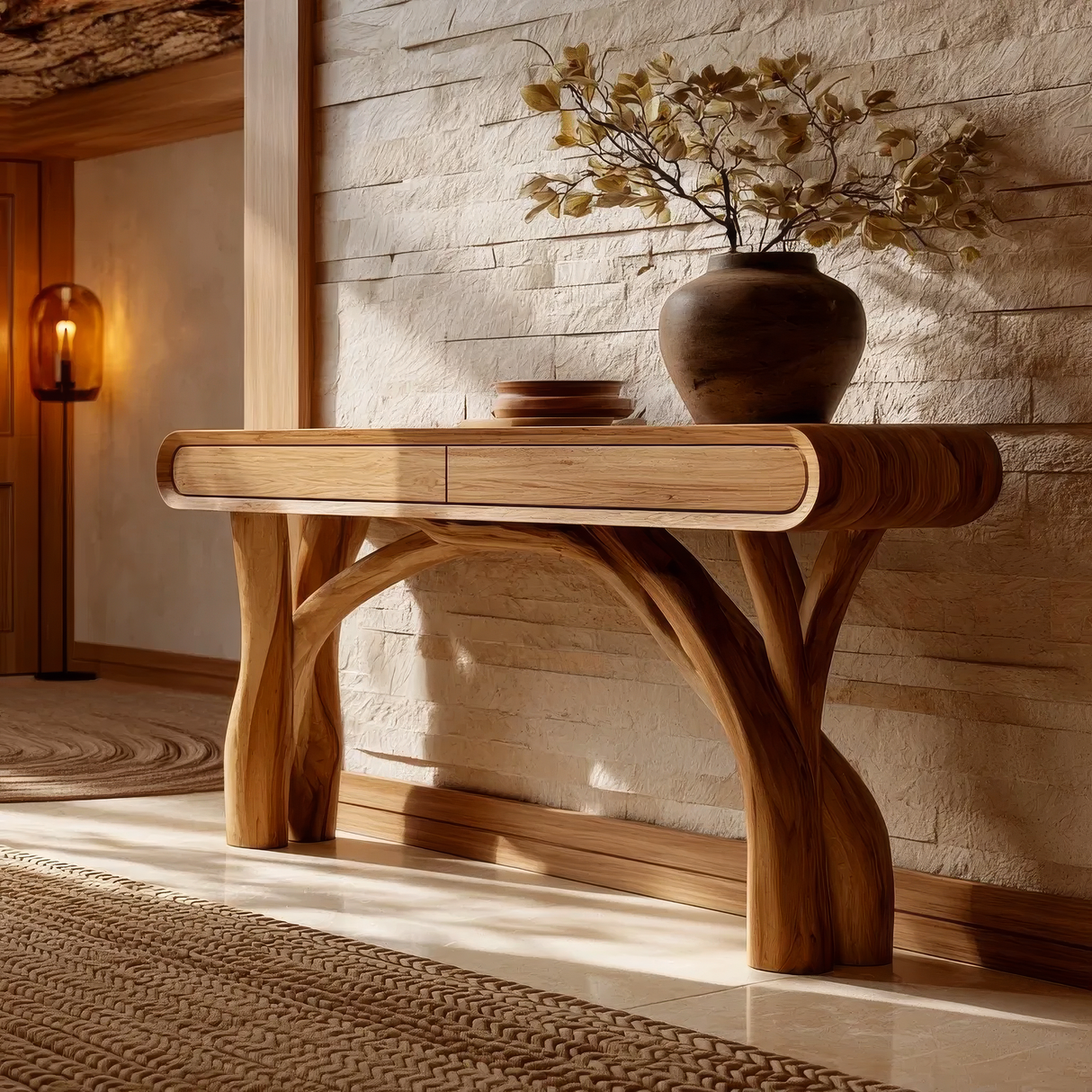 Serathiel Sculpted Solid Wood Console Table
