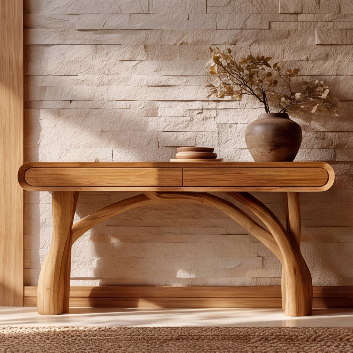 Serathiel Sculpted Solid Wood Console Table