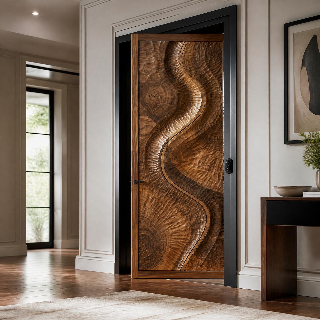 Seravine Handcrafted Solid Wood Flow Carved Single Door