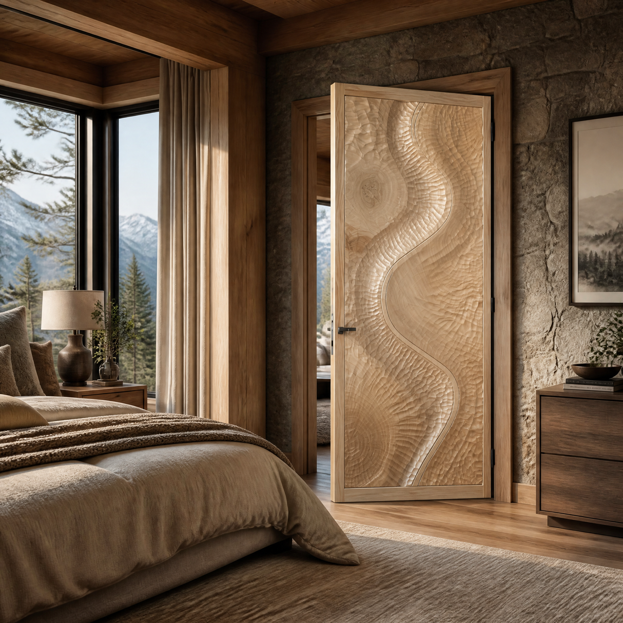 Seravine Handcrafted Solid Wood Flow Carved Single Door