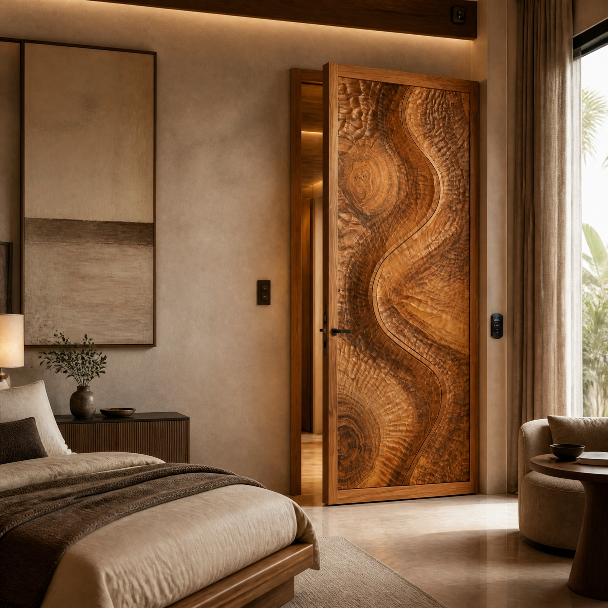 Seravine Handcrafted Solid Wood Flow Carved Single Door