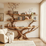 Serelyn Sculpted Solid Wood Console Table with Shelves - Timberustic Console Table with Shelves