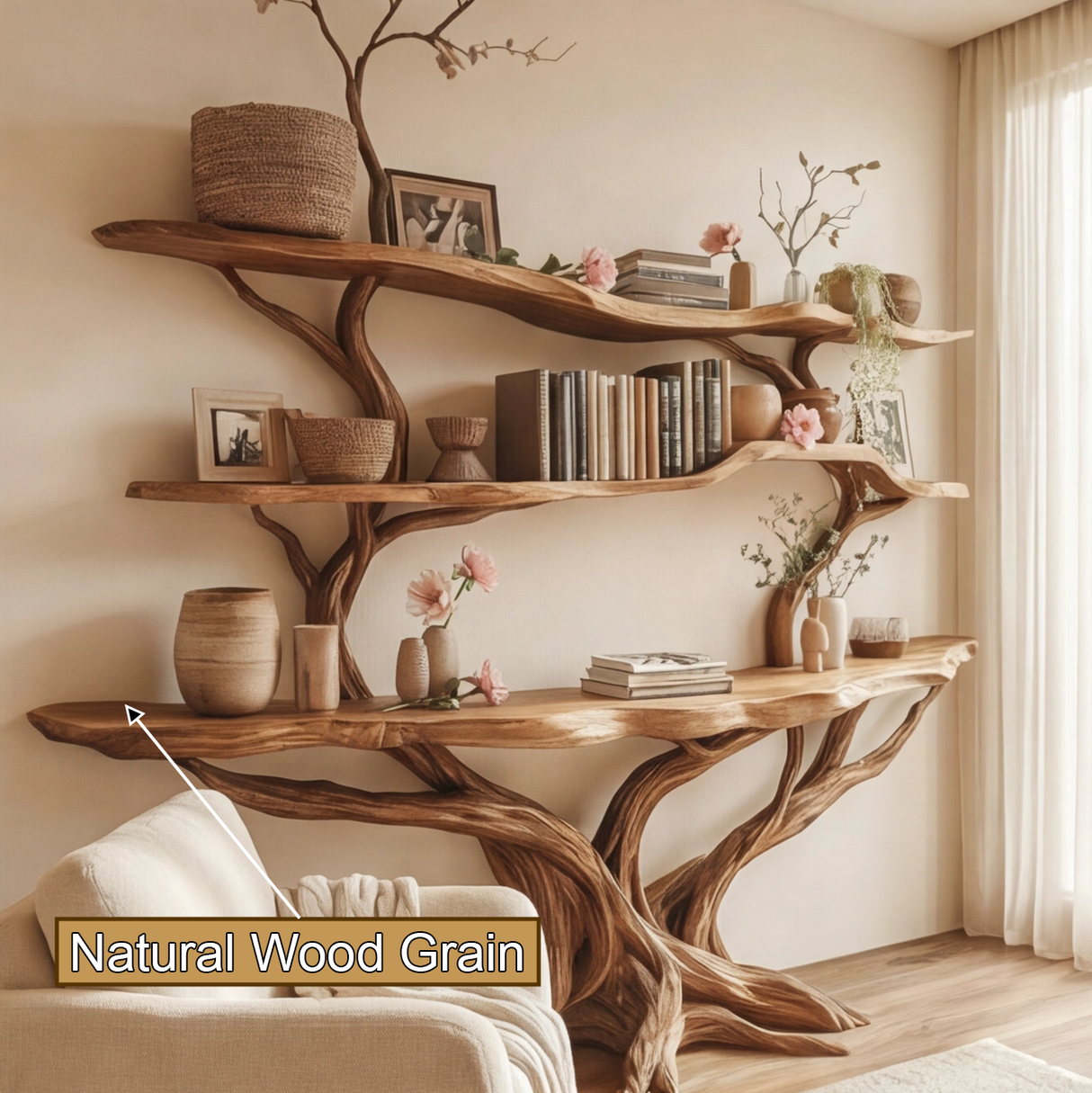 Serelyn Sculpted Solid Wood Console Table with Shelves - Timberustic Console Table with Shelves