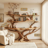 Serelyn Sculpted Solid Wood Console Table with Shelves - Timberustic Console Table with Shelves