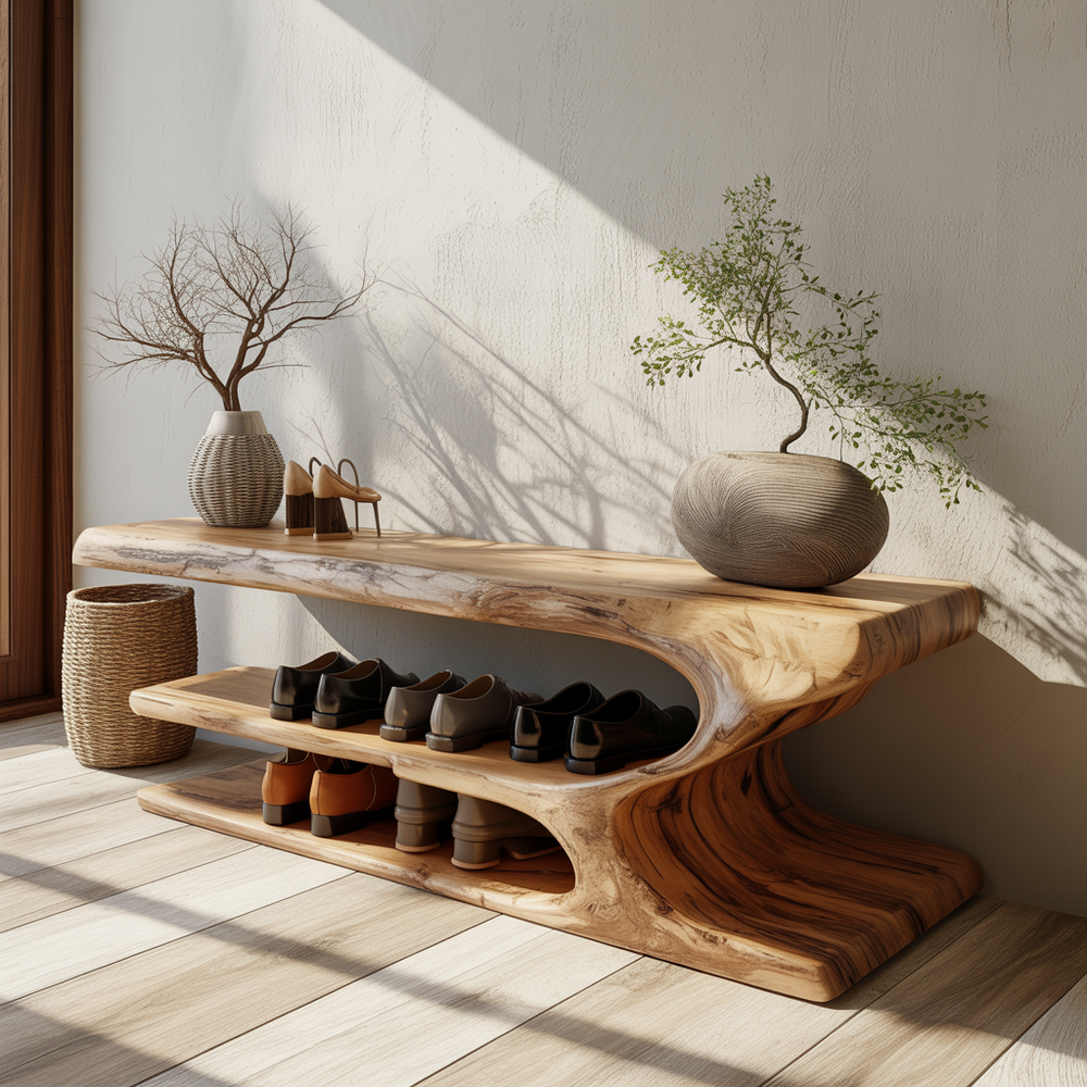 Seren Fold Solid Wood Shoe Rack – Organic Modern Entryway Shoe Storage ...