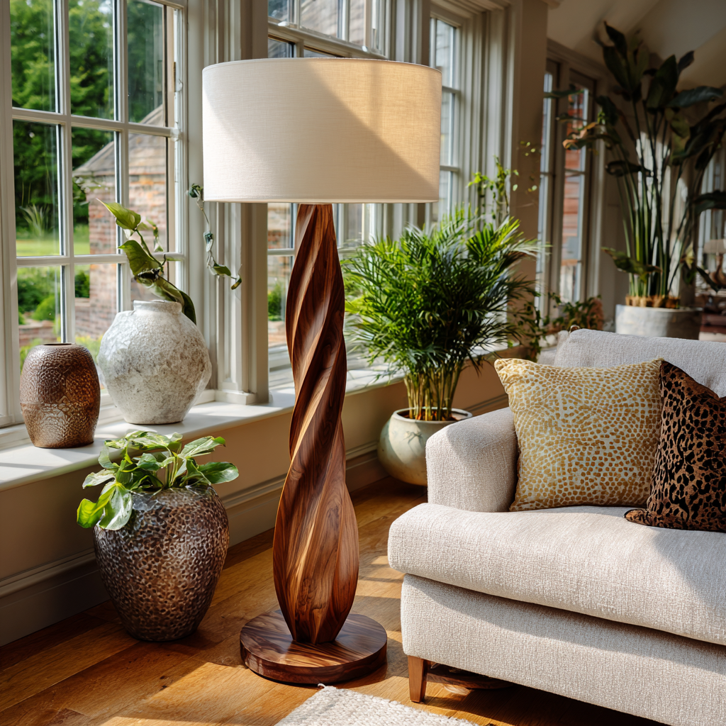 Seren Twist Sculpted Solid Wood Floor Lamp