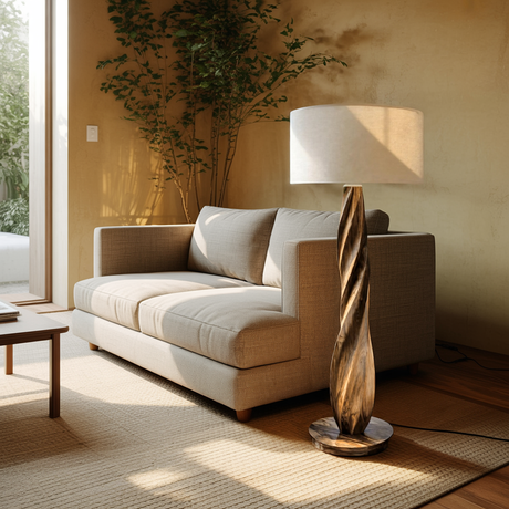 Seren Twist Sculpted Solid Wood Floor Lamp