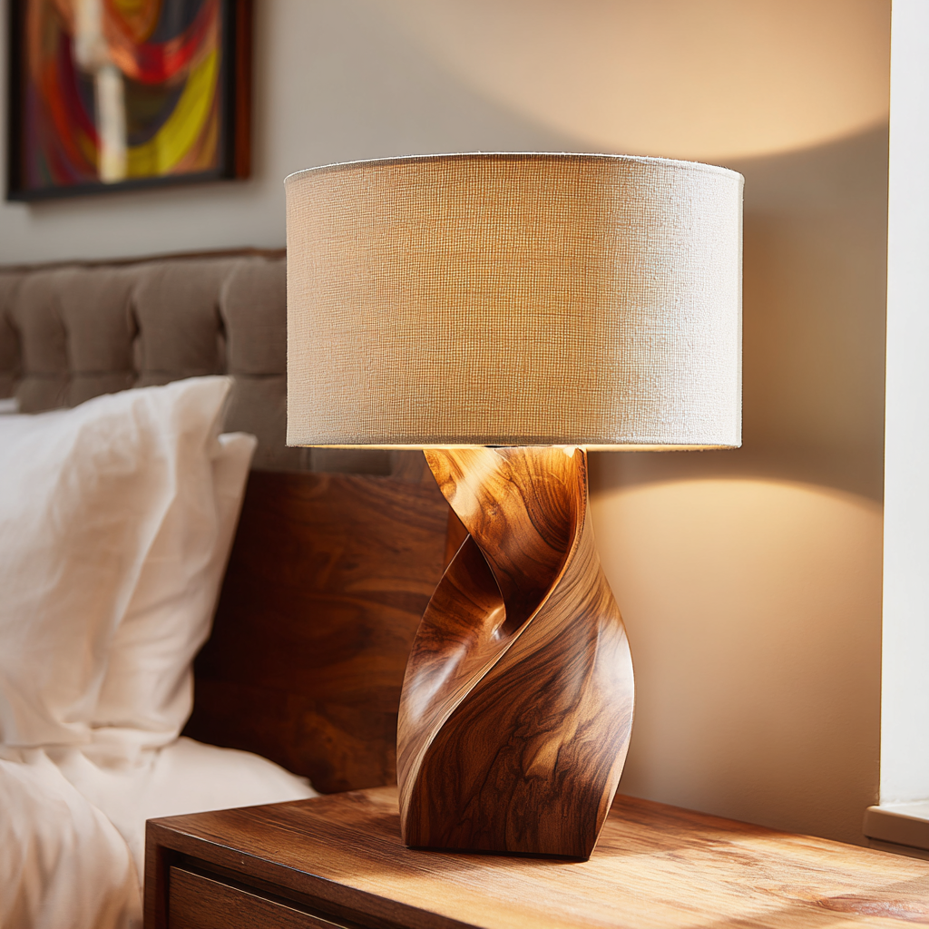 Seren Twist Sculpted Solid Wood Table Lamp
