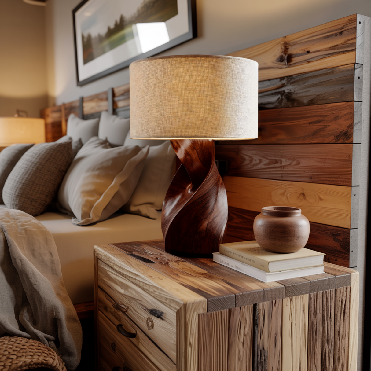 Seren Twist Sculpted Solid Wood Table Lamp