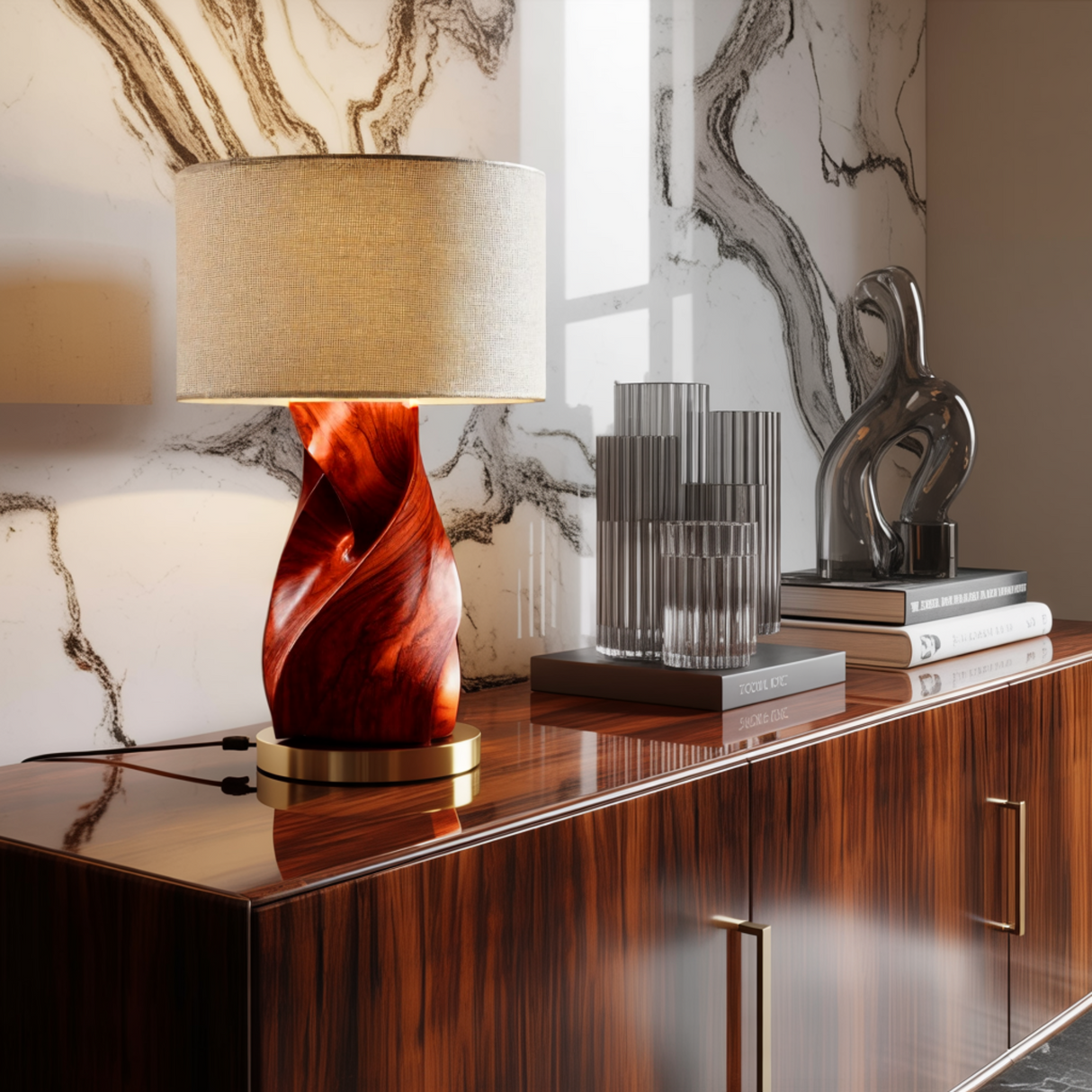 Seren Twist Sculpted Solid Wood Table Lamp