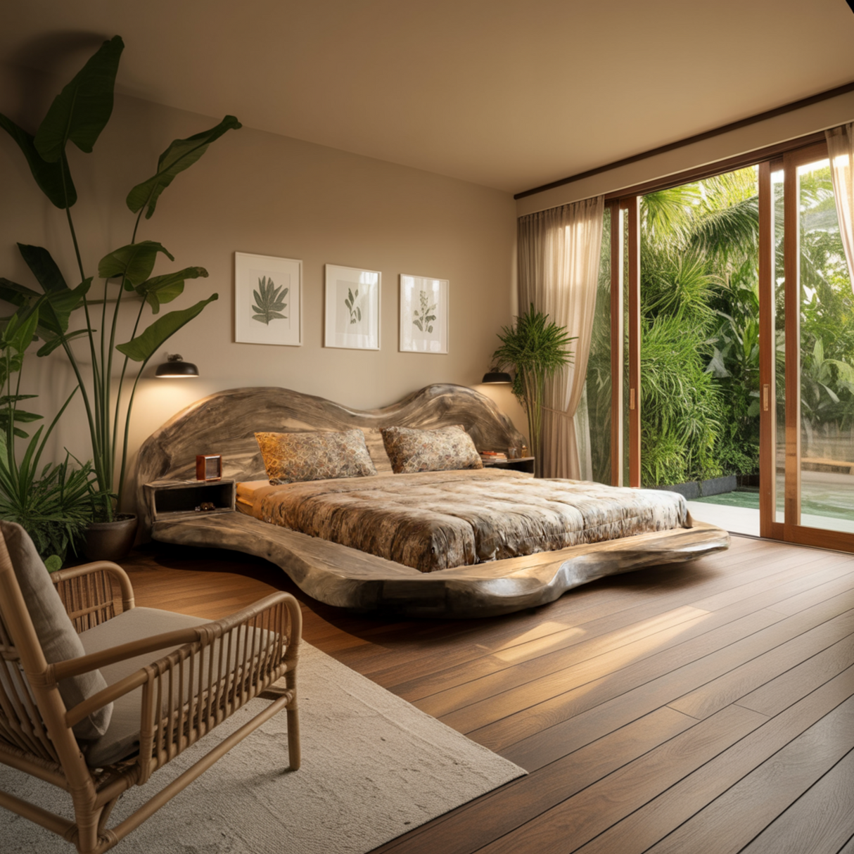 Serenata Waveform Solid Wood Headboard and Bed Frame