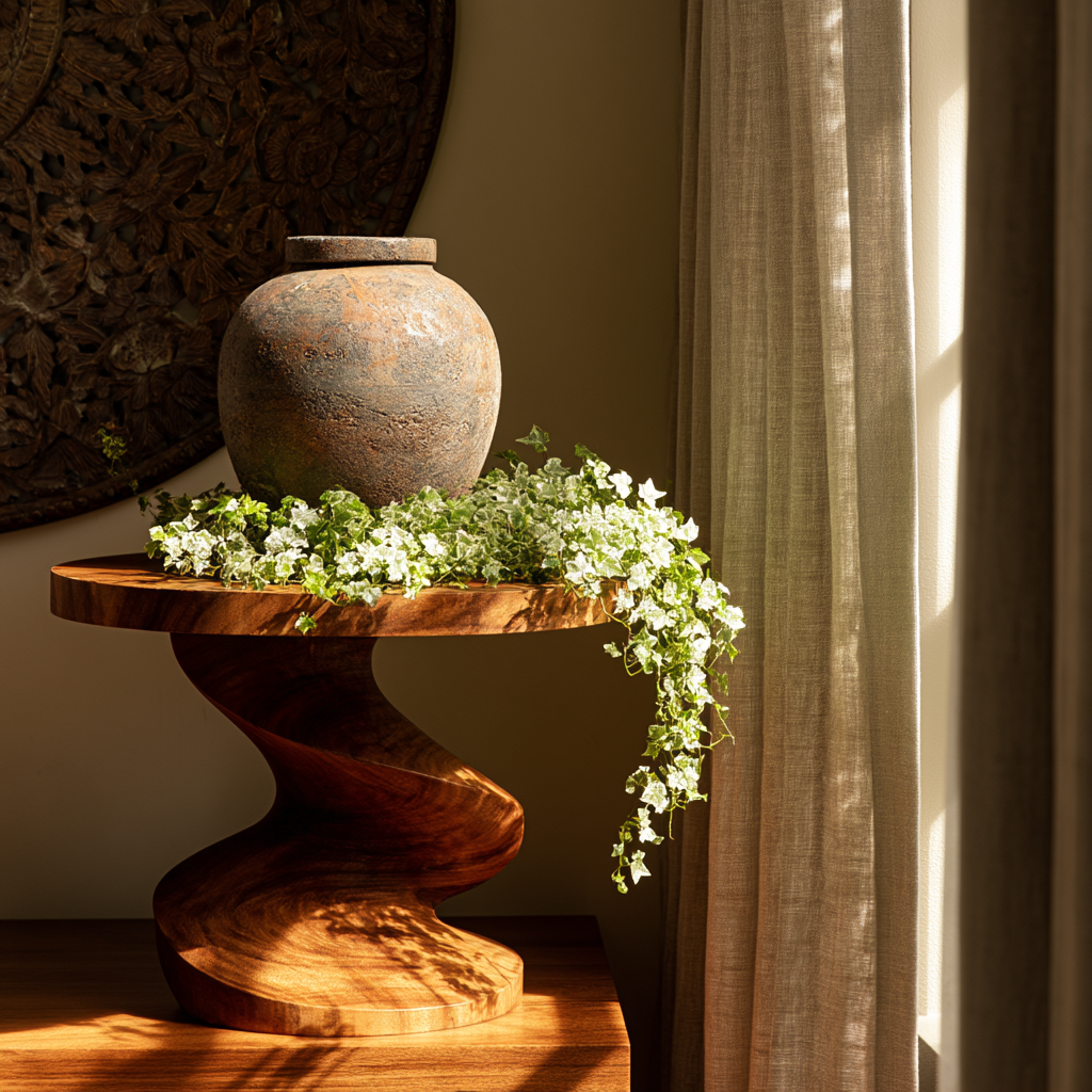 Serova Twisted Solid Wood Pedestal Stand - Timberustic Pedestal Stand