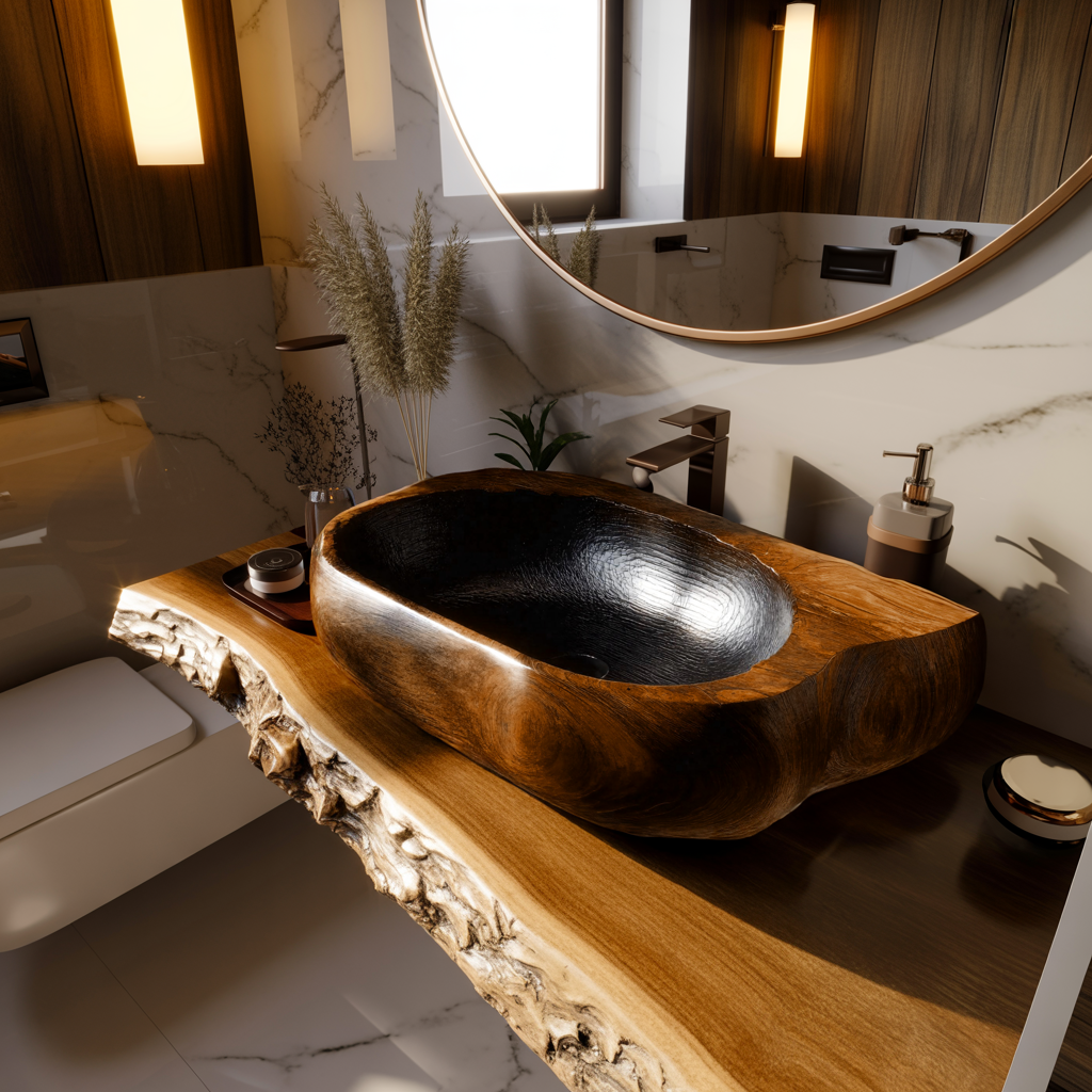 Shadowcrest Sculpted Solid Wood Vessel Sink
