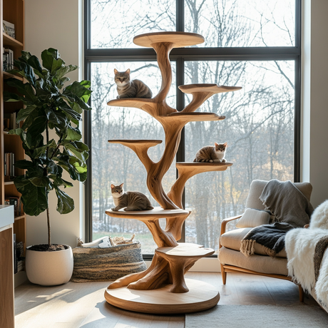 Silvae Sculpted Solid Wood Tree-Inspired Cat Tree Shelf - Timberustic Tree-Inspired Cat Tree Shelf
