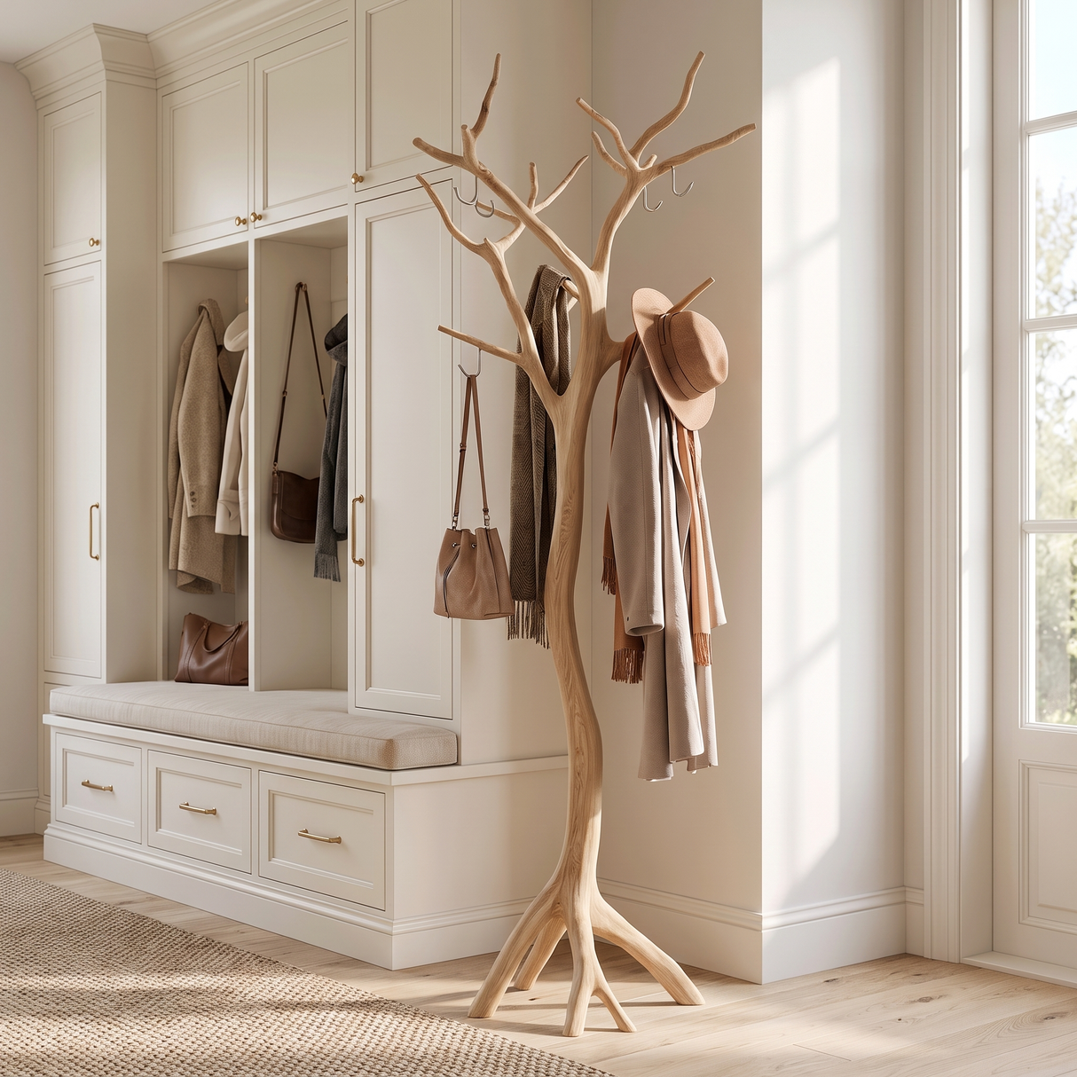Silverbark Handcrafted Sculpted Solid Wood Tree Coat Rack