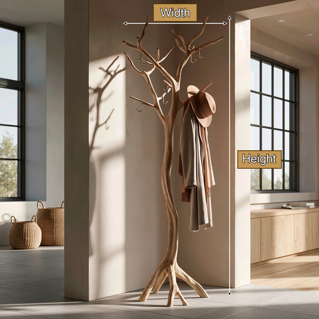 Silverbark Handcrafted Sculpted Solid Wood Tree Coat Rack