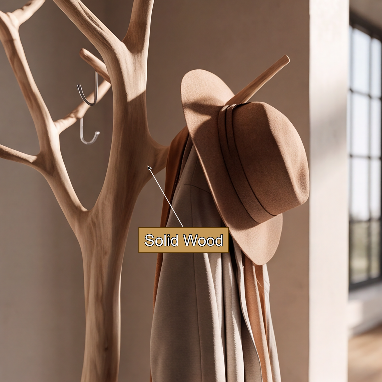Silverbark Handcrafted Sculpted Solid Wood Tree Coat Rack