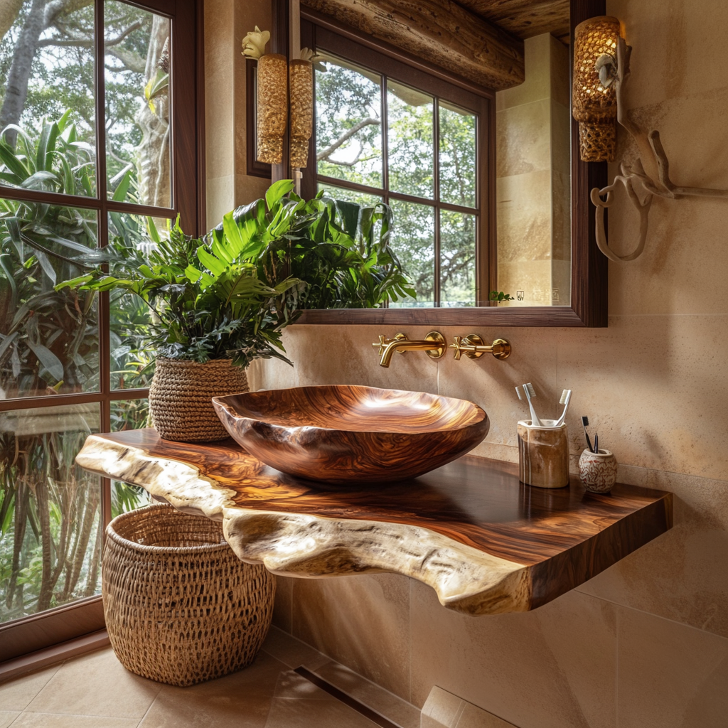 Solara Live Edge Solid Wood Floating Bathroom Vanity