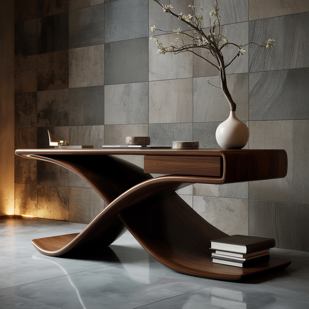 Solara Wave Handcrafted Wood Console Table