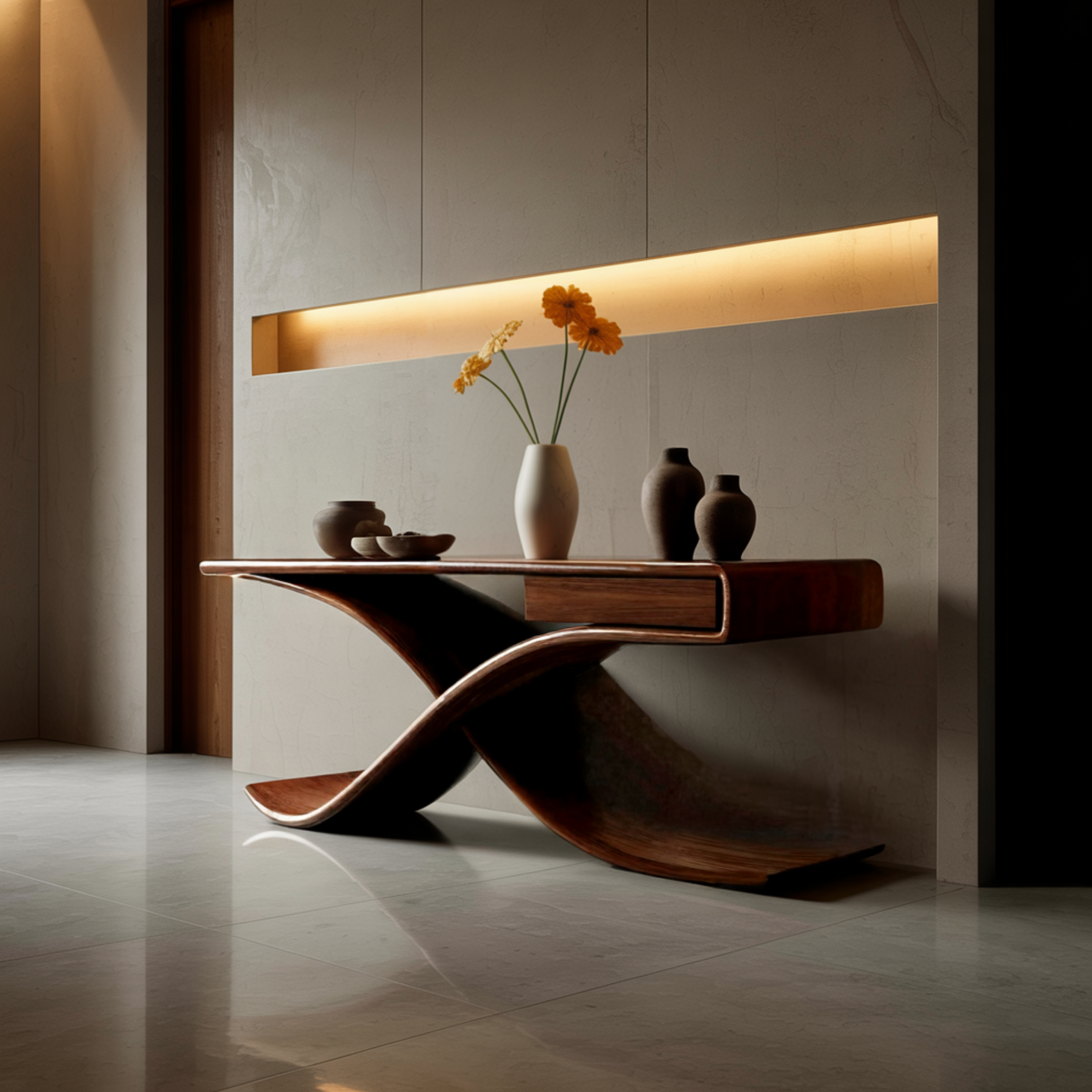 Solara Wave Handcrafted Wood Console Table