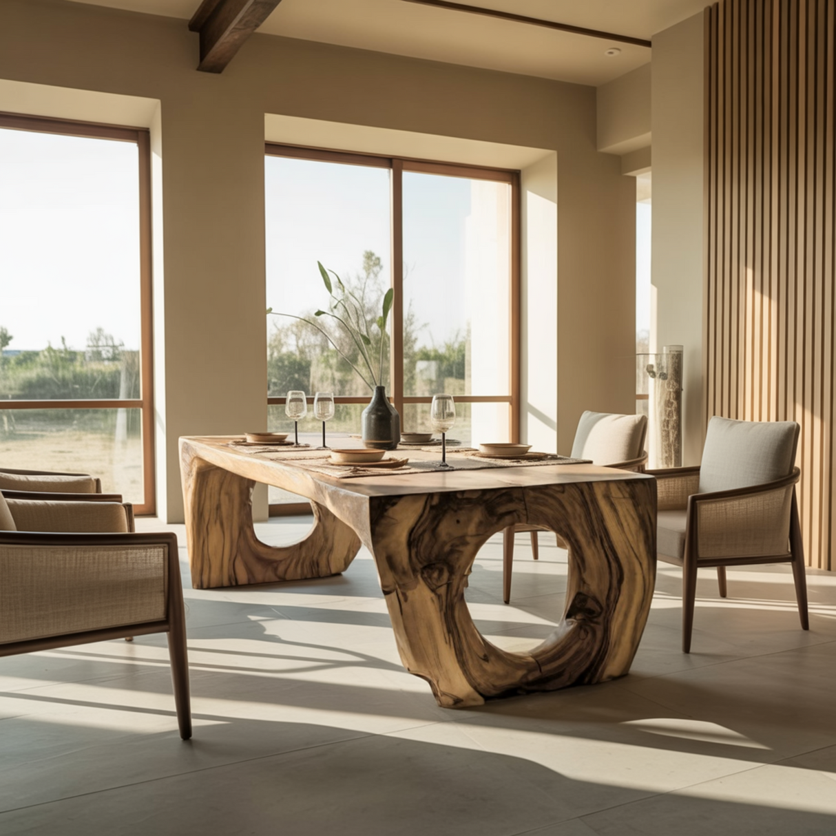 Solarch Hollow-Base Solid Wood Dining Table