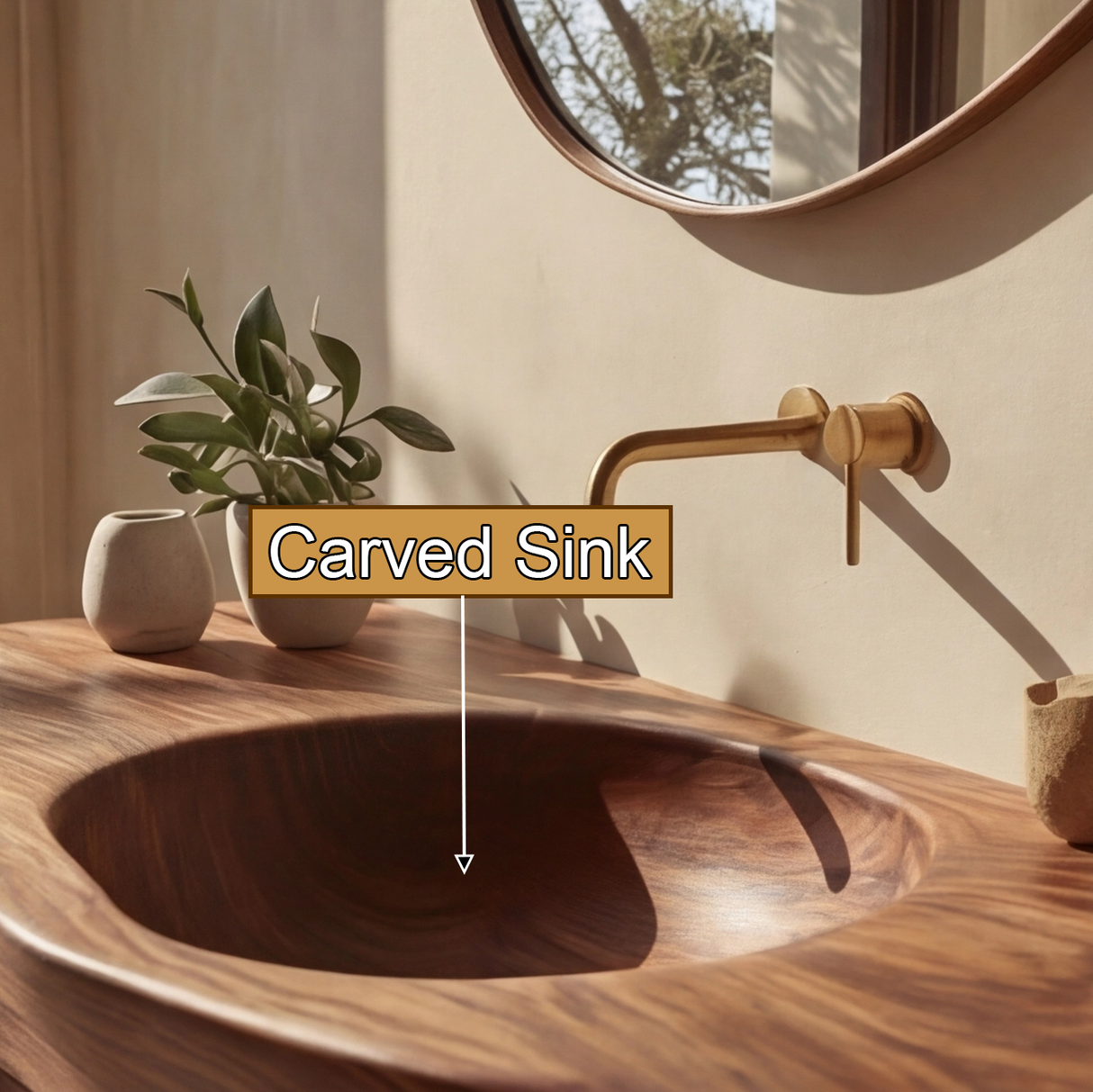 Solene Sculpted Solid Wood Floating Bathroom Vanity with Integrated Sink and Open Storage - Timberustic Floating Bathroom Vanity with Integrated Sink and Open Storage