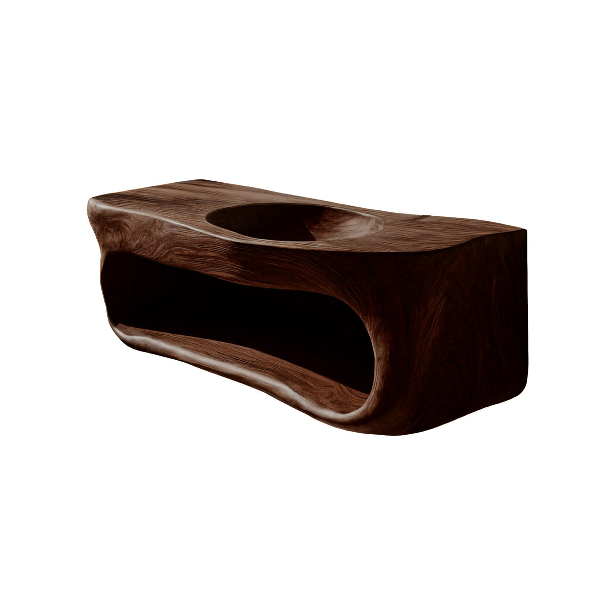 Solene Sculpted Solid Wood Floating Bathroom Vanity with Integrated Sink and Open Storage Dark Walnut - Timberustic Floating Bathroom Vanity with Integrated Sink and Open Storage