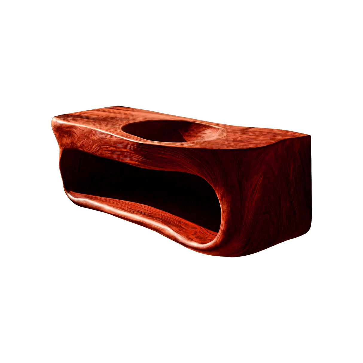Solene Sculpted Solid Wood Floating Bathroom Vanity with Integrated Sink and Open Storage Mahogany - Timberustic Floating Bathroom Vanity with Integrated Sink and Open Storage
