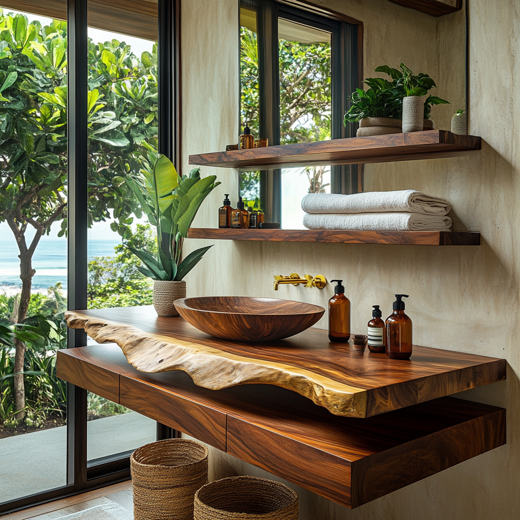 Solenne Live Edge Solid Wood Floating Bathroom Vanity with Drawers - Timberustic Floating Bathroom Vanity With Drawers