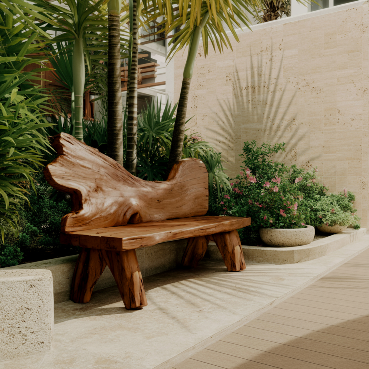 Solora Organic Modern Solid Wood Outdoor Bench
