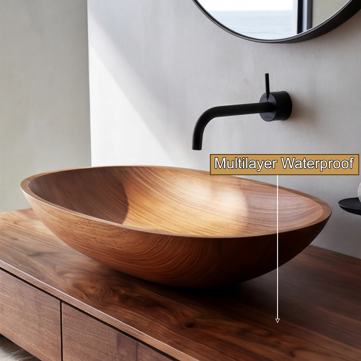 Solvane Curved Solid Wood Floating Bathroom Vanity with Drawers SPA392955 - Timberustic Floating Bathroom Vanity With Drawers