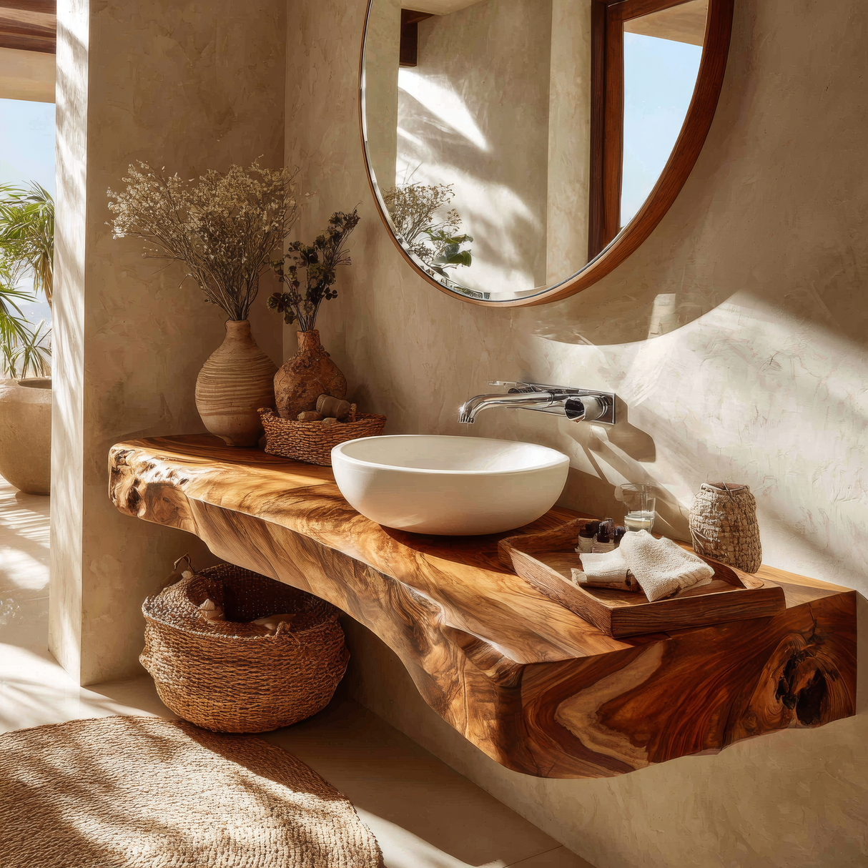 Solvane Live Edge Solid Wood Floating Bathroom Vanity - Timberustic Floating Bathroom Vanity