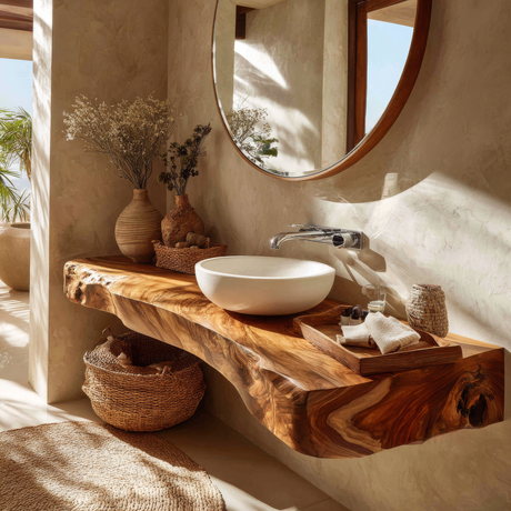 Solvane Live Edge Solid Wood Floating Bathroom Vanity SPA347375 - Timberustic Floating Bathroom Vanity
