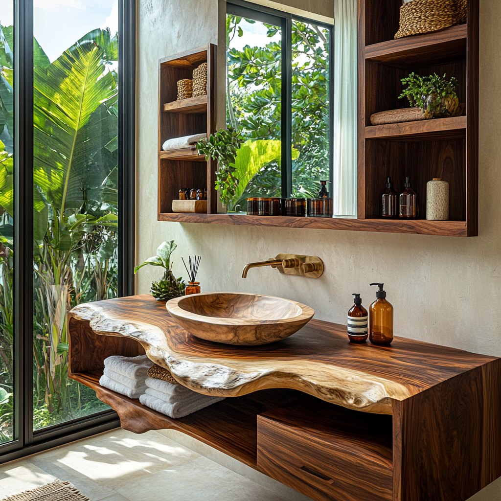 Solvane Live Edge Solid Wood Floating Bathroom Vanity with Drawers - Timberustic Floating Bathroom Vanity With Drawers