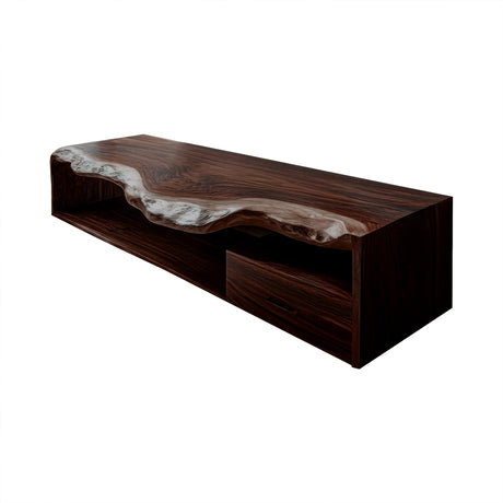 Solvane Live Edge Solid Wood Floating Bathroom Vanity with Drawers Dark Walnut - Timberustic Floating Bathroom Vanity With Drawers