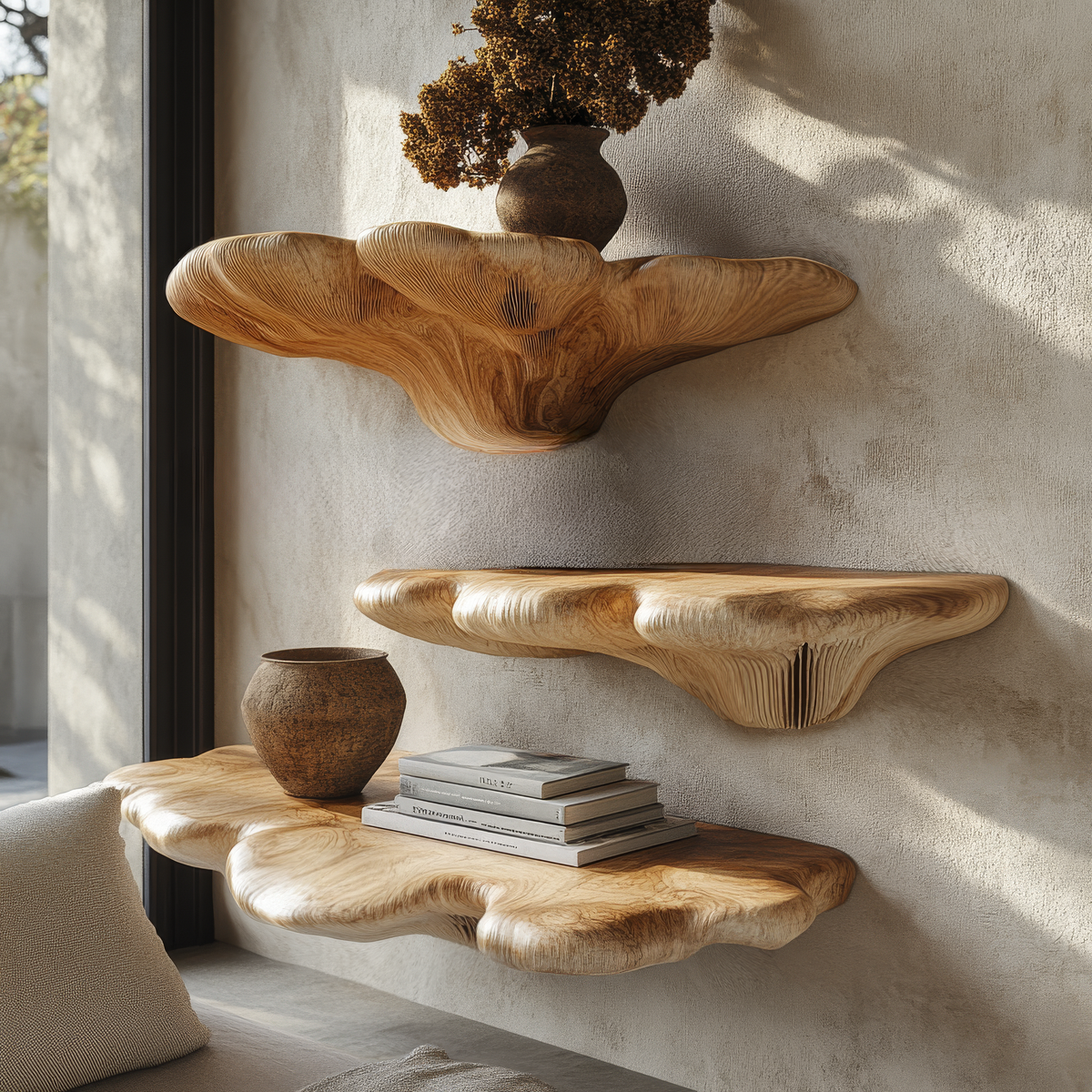 Solvane Live Edge Solid Wood Mushroom Floating Shelf, Organic Modern ...