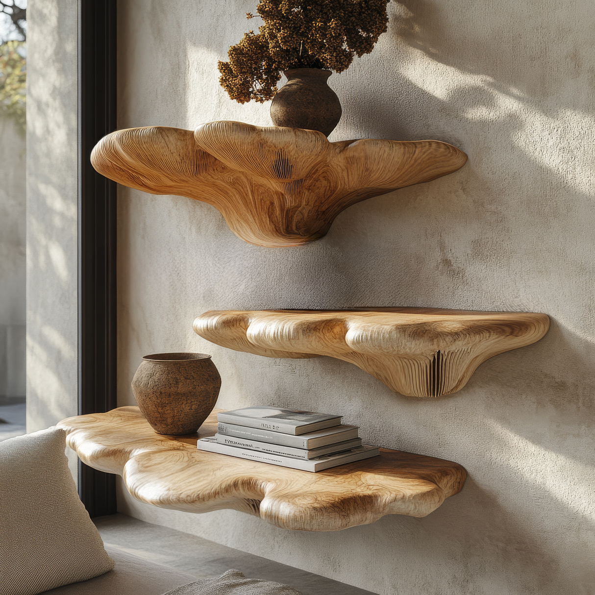 Solvane Live Edge Solid Wood Mushroom Floating Shelf SPA294023 - Timberustic Floating Shelf