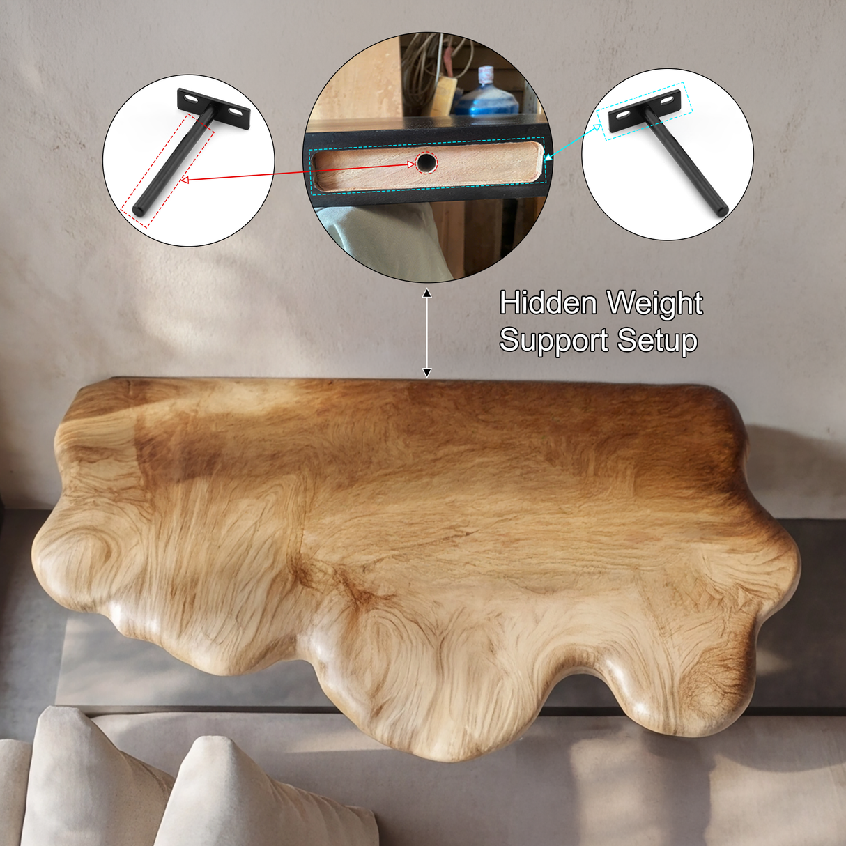 Solvane Live Edge Solid Wood Mushroom Floating Shelf SPA294023 - Timberustic Floating Shelf