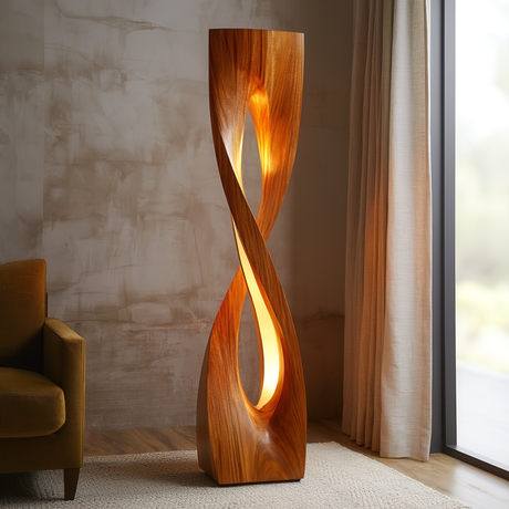 Solvane Sculpted Solid Wood Floor Lamp - Timberustic Floor Lamp