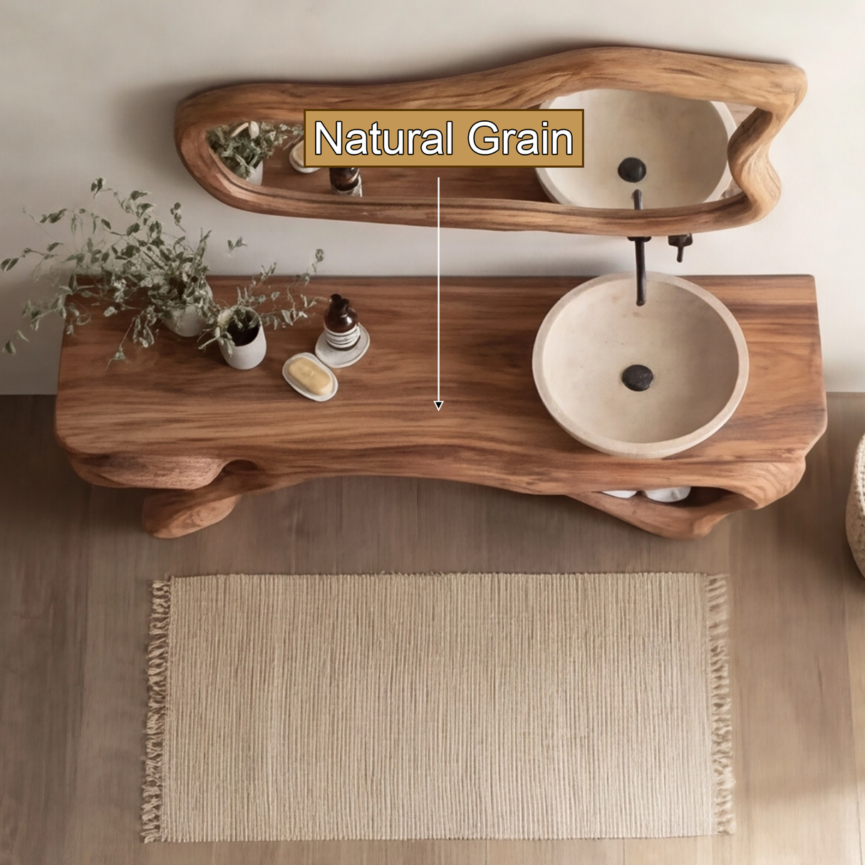 Solvane Sculpted Solid Wood Freestanding Bathroom Vanity with Open Storage - Timberustic Freestanding Bathroom Vanity with Open Storage
